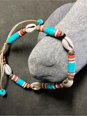 Handmade Turquoise and Coral Shell Beaded ankle Bracelet